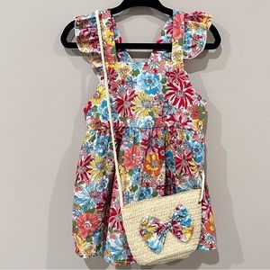 Toddler Girls Floral Ruffle Sleeve Dress and Matching Bag 18-24M